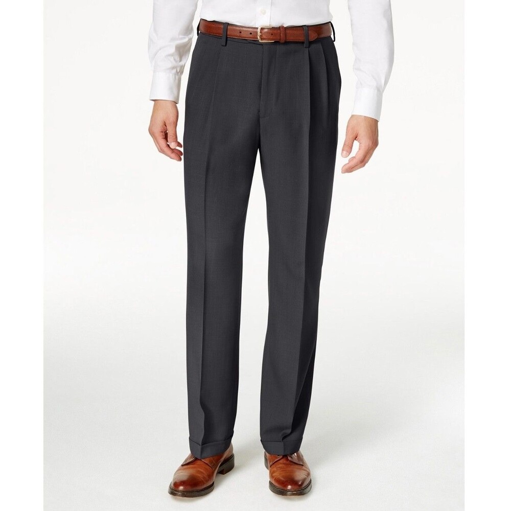 $70 NEW HAGGAR Mens 34x29 Gray Stretch Pleat Classic Trousers/Dress Pants/Slacks